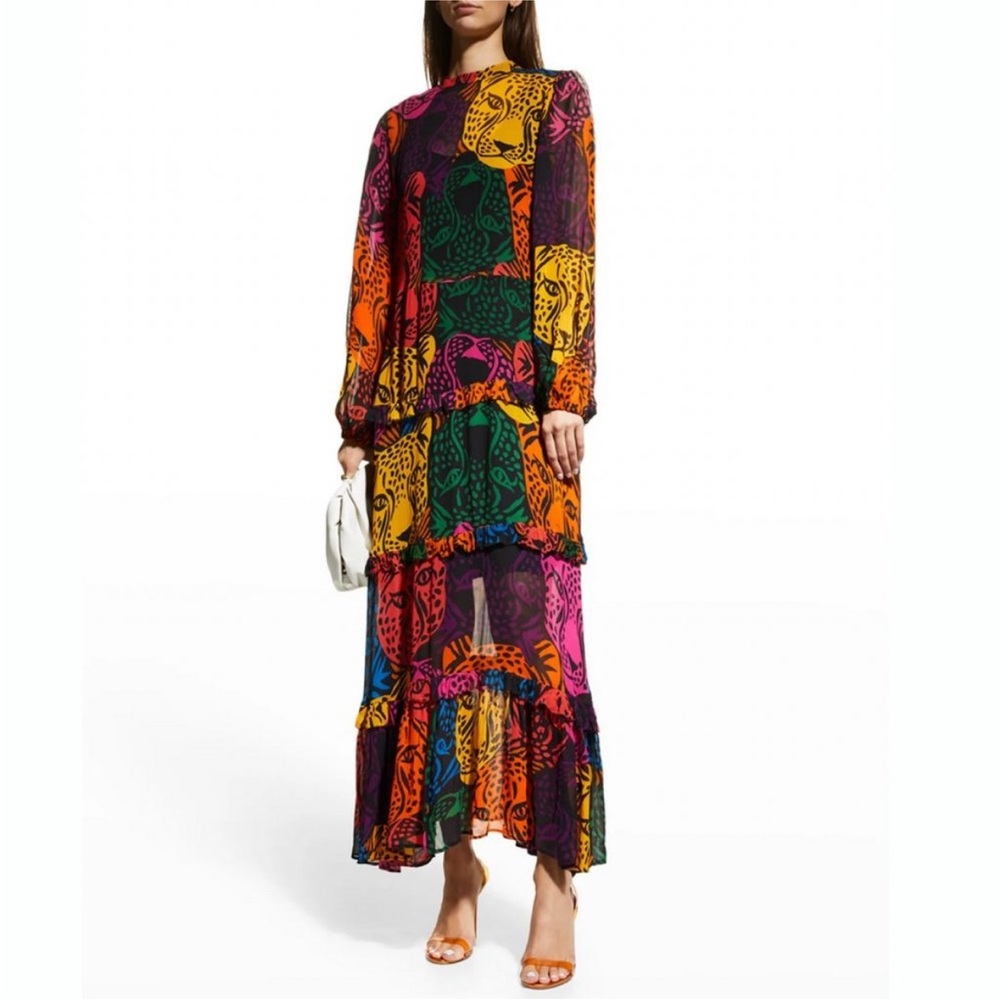 ๐ FARM Rio Rainbow Midnight Leopards Tiered Maxi dress - Picture 11 of 13